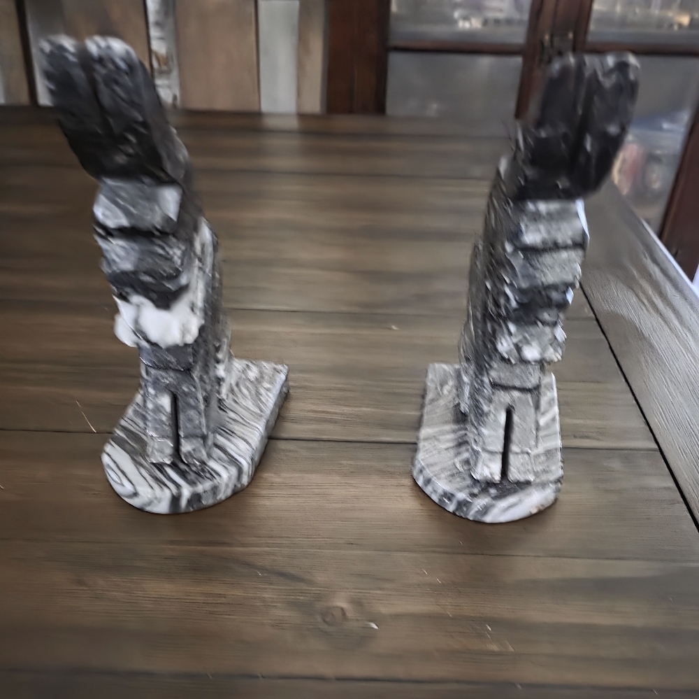 Abstract Black and White Marble Bookends